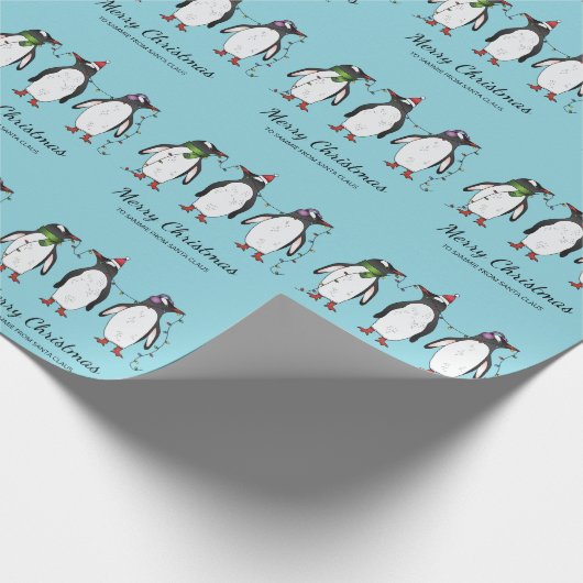 Drie feestelijke kerstpinguïns met aangepaste teks cadeaupapier (Hoek)