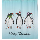 Drie feestelijke kerstpinguïns met aangepaste teks douchegordijn (Voorkant)
