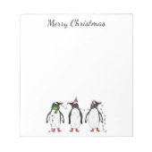 Drie feestelijke kerstpinguïns met aangepaste teks notitieblok (Voorkant)