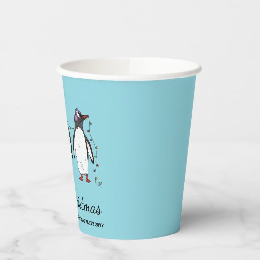 Drie feestelijke kerstpinguïns met aangepaste teks papieren bekers (Links)
