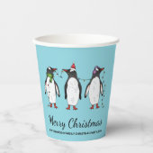 Drie feestelijke kerstpinguïns met aangepaste teks papieren bekers (Voorkant)
