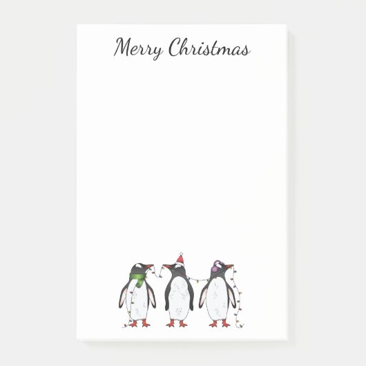 Drie feestelijke kerstpinguïns met aangepaste teks post-it® notes (Voorkant)