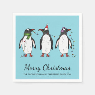 Drie feestelijke kerstpinguïns met aangepaste teks servet