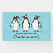 Drie feestelijke kerstpinguïns met aangepaste teks spandoek (Horizontaal)