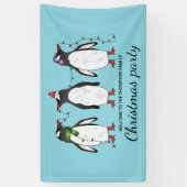 Drie feestelijke kerstpinguïns met aangepaste teks spandoek (Verticaal)