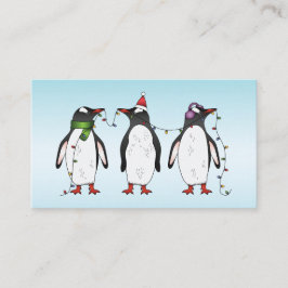 Drie Feestelijke Kerstpinguïns Op Lichtblauw Visitekaartje
