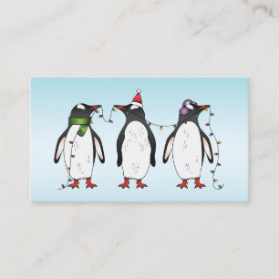 Drie Feestelijke Kerstpinguïns Op Lichtblauw Visitekaartje