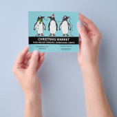 Drie Feestelijke Pinguïns Op Blauw - Kerstmarkt Flyer (Hand)