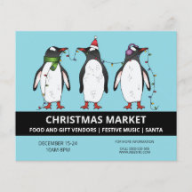 Drie Feestelijke Pinguïns Op Blauw - Kerstmarkt
