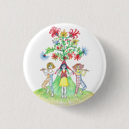Drie figuren en Boom des Levens Ronde Button 3,2 Cm (Voorkant)