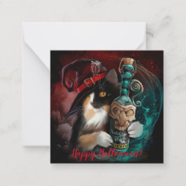 Drie-fit katten tovenaar en een fles valeriaan	 notitiekaartje