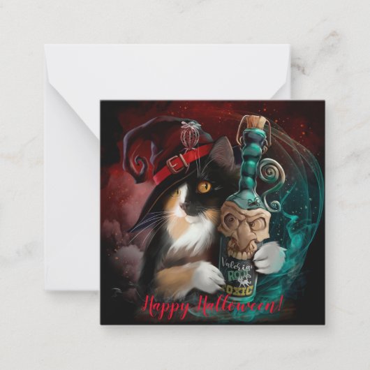 Drie-fit katten tovenaar en een fles valeriaan notitiekaartje (Voorkant)