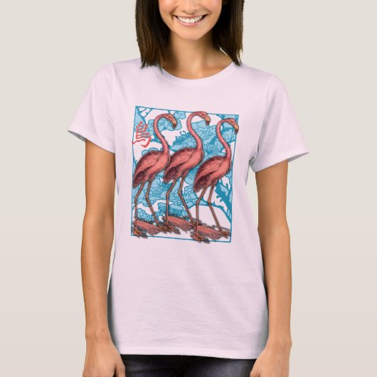 Drie Flamingos met bloemen T-shirt (Voorkant)