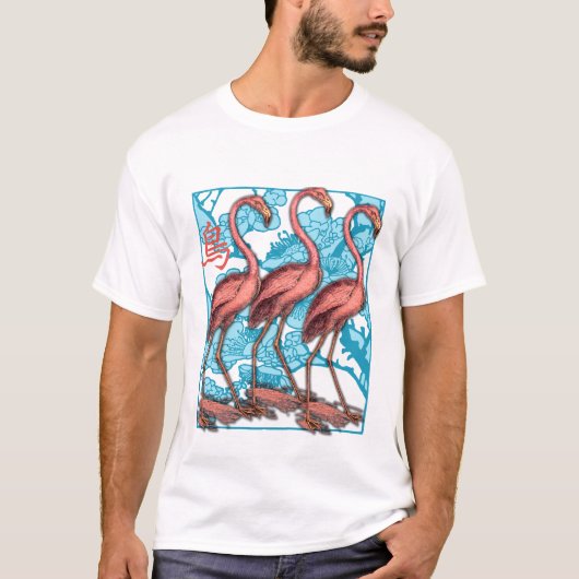 Drie Flamingos met bloemen T-shirt (Voorkant)
