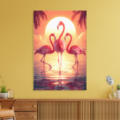 DRIE FLAMINGO'S Surrealistisch Canvas Afdruk (Insitu (Woonkamer))