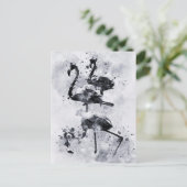 Drie Flamingo's Zwart en Wit Aquarel Briefkaart (Staand voorkant)