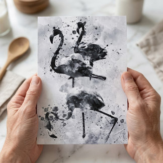 Drie Flamingo's Zwart en Wit Aquarel Briefkaart