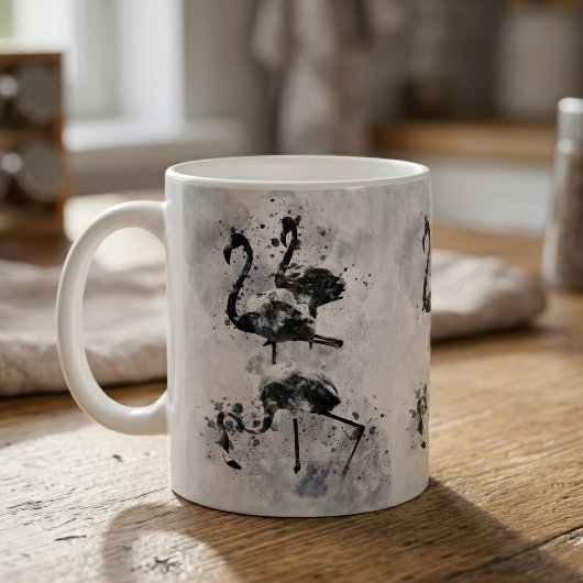 Drie Flamingo's Zwart en Wit Aquarel Koffiemok