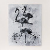 Drie Flamingo's Zwart en Wit Aquarel Legpuzzel (Verticaal)