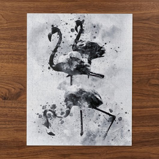 Drie Flamingo's Zwart en Wit Aquarel Legpuzzel