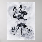 Drie Flamingo's Zwart en Wit Aquarel Poster (Voorkant)
