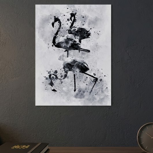 Drie Flamingo's Zwart en Wit Aquarel Poster