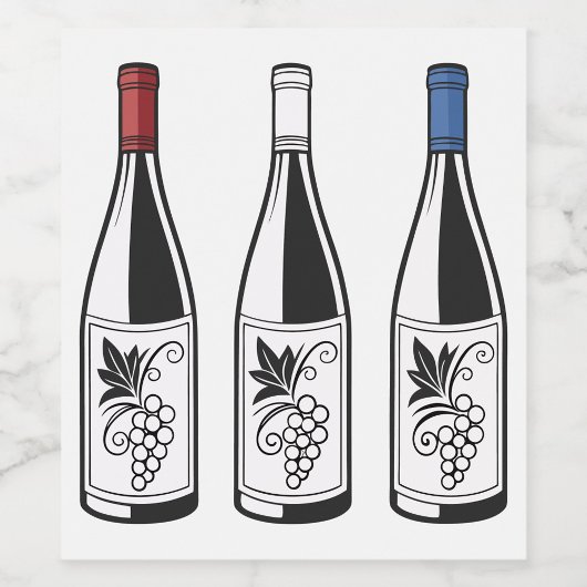 Drie Flessen Voeding- en Drankenlabelset Wijn Etiket