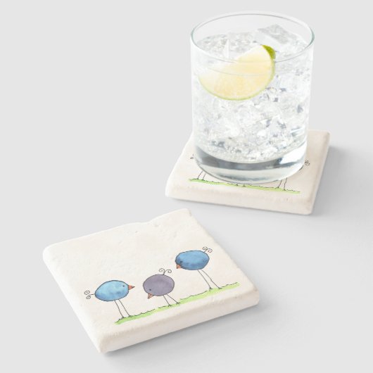 Drie flitsende Waterverf vogels Stenen Onderzetter (Zijkant)