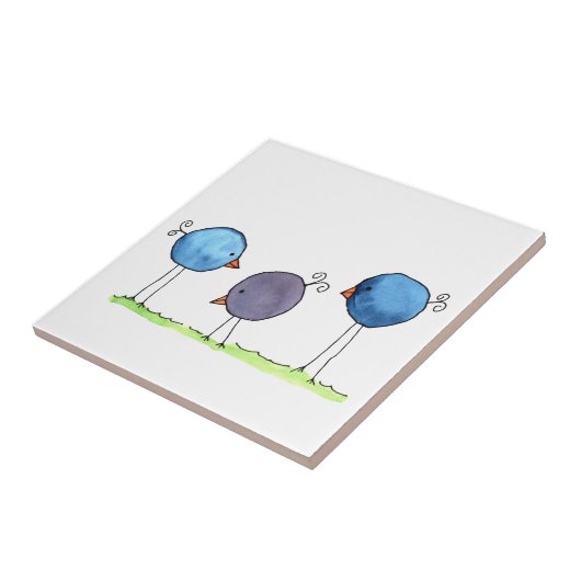 Drie flitsende Waterverf vogels Tegeltje (Zijkant)