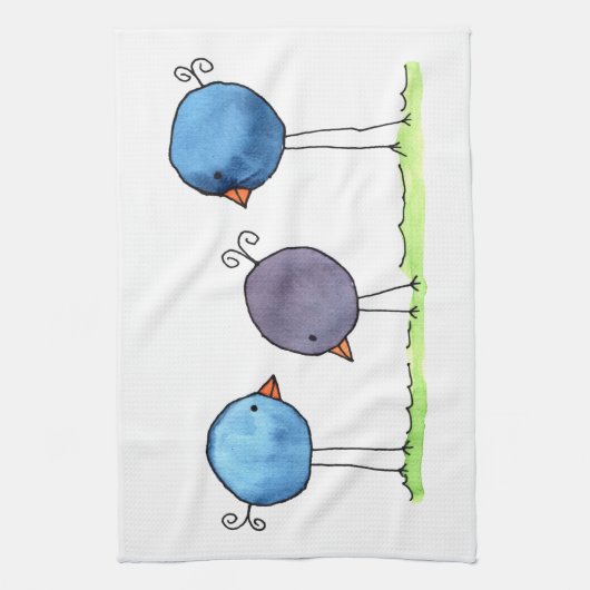 Drie flitsende Waterverf vogels Theedoek (Verticaal)