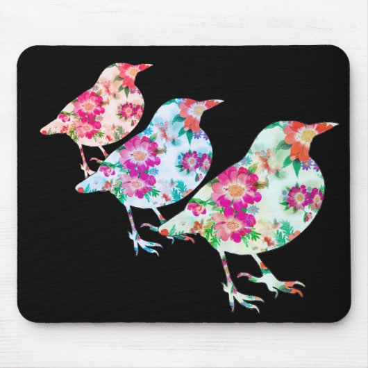 Drie Floral Birdies Muismat (Voorkant)