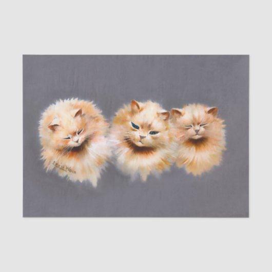 Drie Fluffy Katten Vintage Kattenkunst Decoupage Tissuepapier (Voorkant)