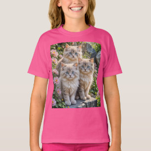 Drie Fluffy Kittens met in roze Mums T-shirt