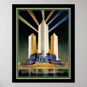 Drie 'Fluted Towers'-wereldbeurs van 1933 Poster