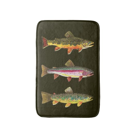 Drie forel-decor badmat (Voorkant Verticaal)