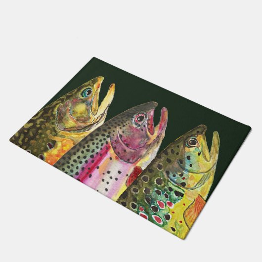 Drie forel-decor deurmat (Schuin)