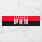 Drie Foto Afstuderen Collage Red en Black Water Waterfles Etiket (Enkel label)