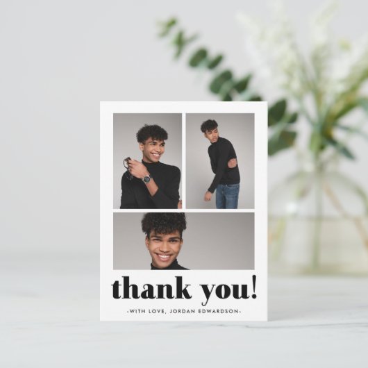 Drie Foto Afstuderen Dank u Briefkaart (Staand voorkant)