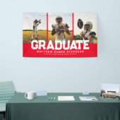 Drie foto afstuderen vettig rood afstuderen spandoek (Beurs)