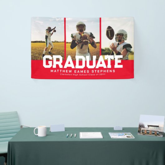 Drie foto afstuderen vettig rood afstuderen spandoek (Beurs)