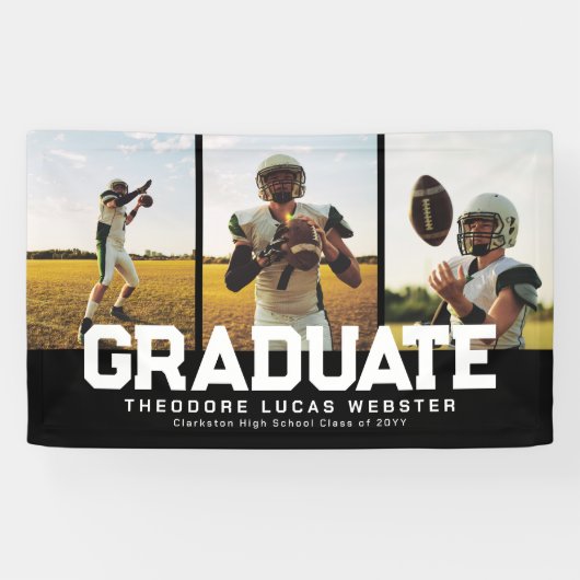 Drie foto afstuderen vettig zwart afstuderen spandoek (Horizontaal)