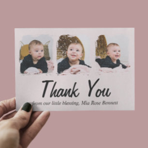 Drie Foto Baby Shower Bedankkaart Kaart