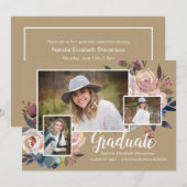 Drie Foto Bloemen Typografie Afstudeerfeest Kaart (Voorkant / Achterkant)