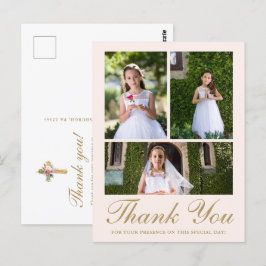 Drie Foto Bloemstuk Eerste Communie Blush Briefkaart