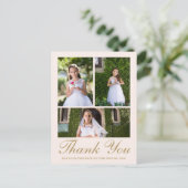 Drie Foto Bloemstuk Eerste Communie Blush Briefkaart (Staand voorkant)