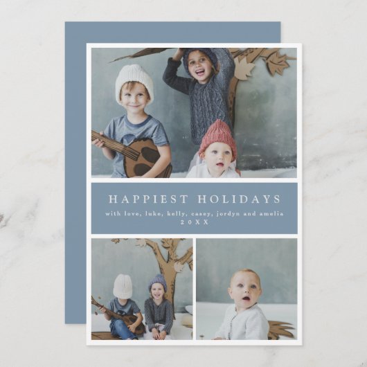 Drie foto-collage Aangepaste kleuren/Tekst Feestdagenkaart (Voorkant / Achterkant)