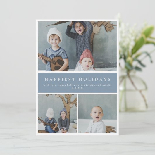 Drie foto-collage Aangepaste kleuren/Tekst Feestdagenkaart (Staand voorkant)