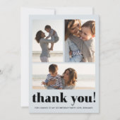 Drie Foto Collage Blue Birthday Party Dank je Bedankkaart (Voorkant)