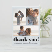 Drie Foto Collage Blue Birthday Party Dank je Bedankkaart (Staand voorkant)