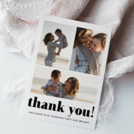 Drie Foto Collage Blue Birthday Party Dank je Bedankkaart